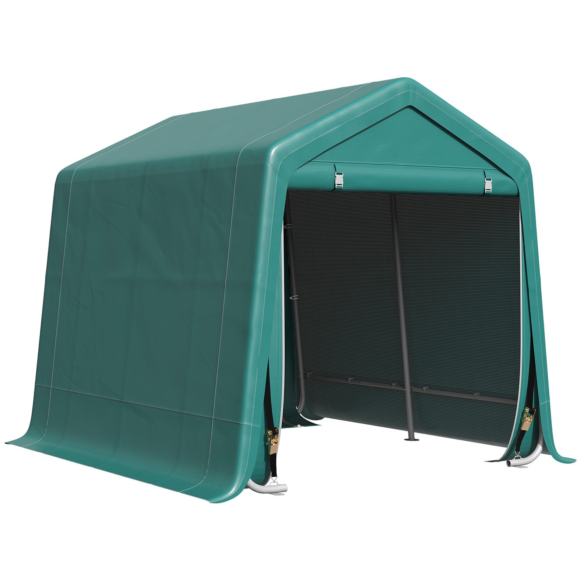 2.4x2m Outdoor Garage Tent for Motorcycles and Bicycles, Garden Tool Shed in Metal and PE Fabric, Green - Borge' Group Limited