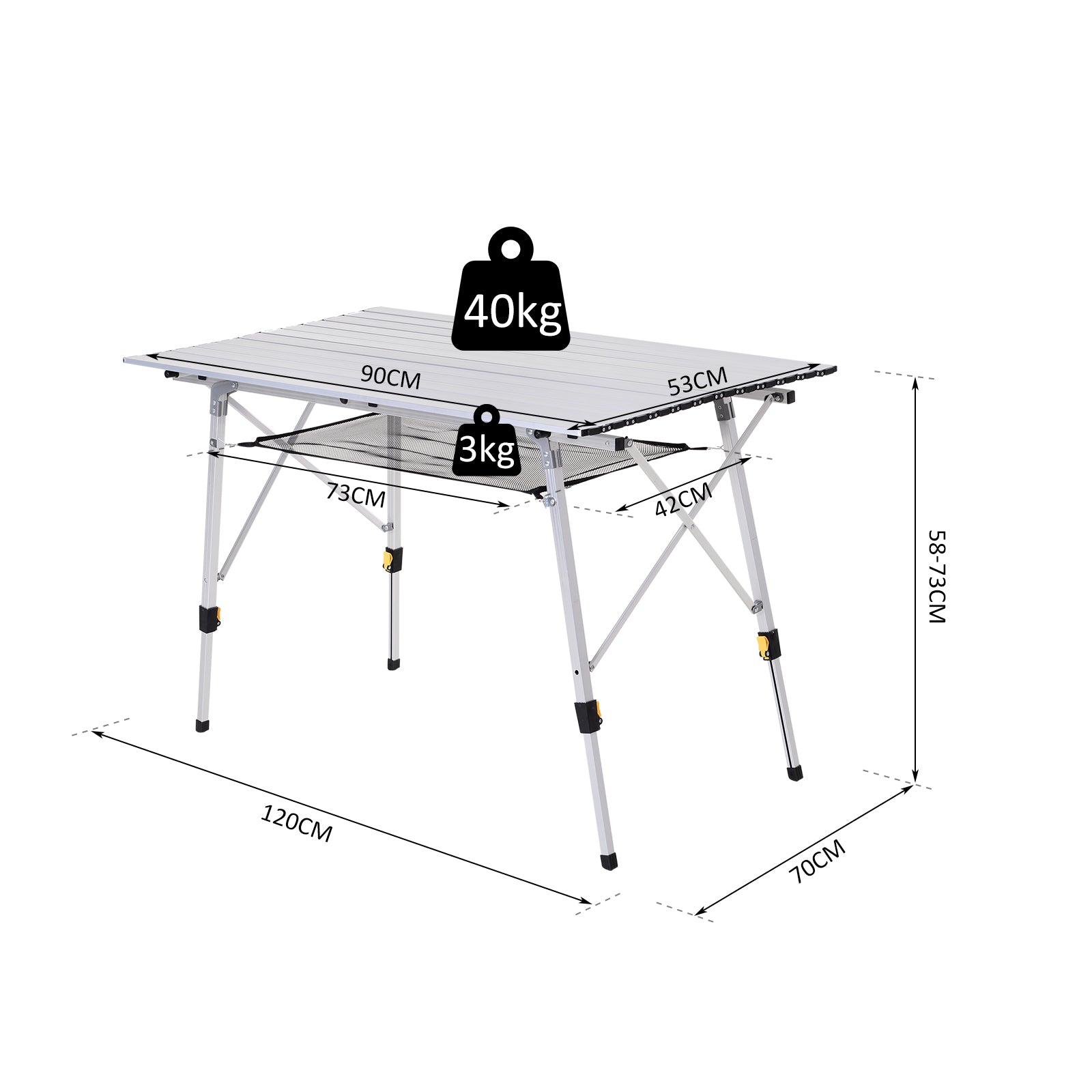 Outsunny Multifunction Folding Camping Table Aluminum with adjustable case and height supports up to 40 kg - Borgè