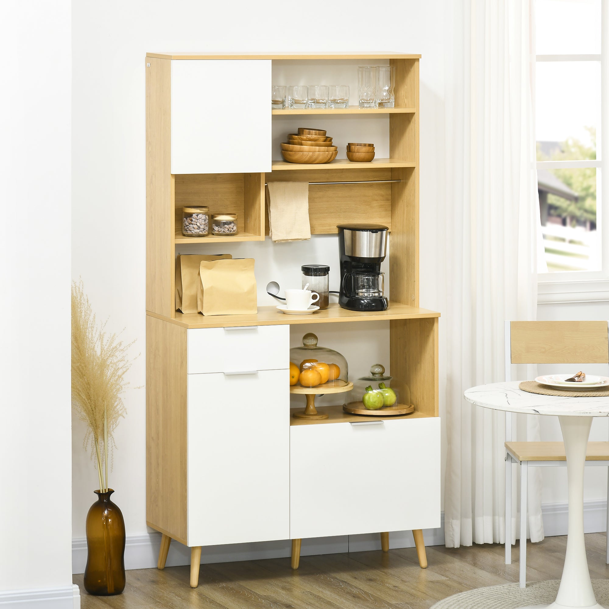 Homcom Kitchen pantry in chipboard with cabinets, drawers, adjustable shelves and Appendino, 93x40x180 cm - Borgè
