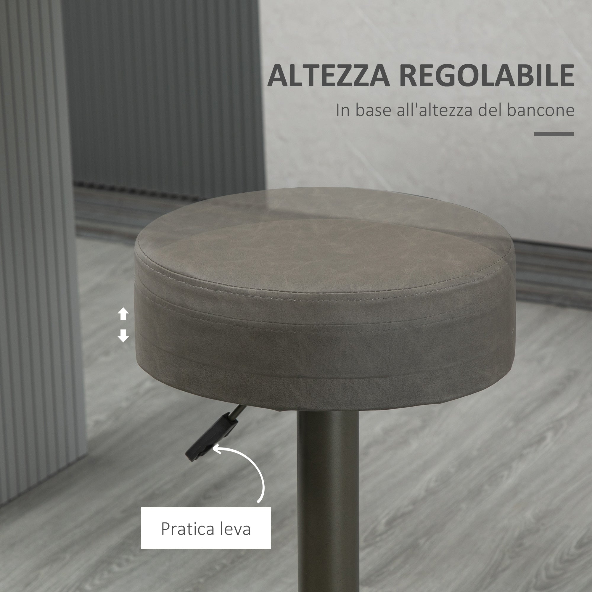 Set 2 swivel bar stools with residential footrests and height, 35x36x64-85cm, Grey - Borgè