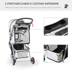 Folding Dog Stroller with Cup Holder and Basket, Steel and Polyester, 75x45x97 cm, Grey - Borge' Group Limited