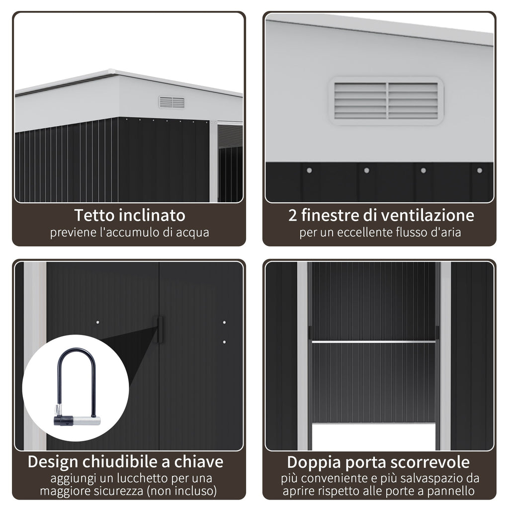 Garden Storage Shed with Sliding Door, Steel, 345x280.5x169-201cm, Black - Borge' Group Limited