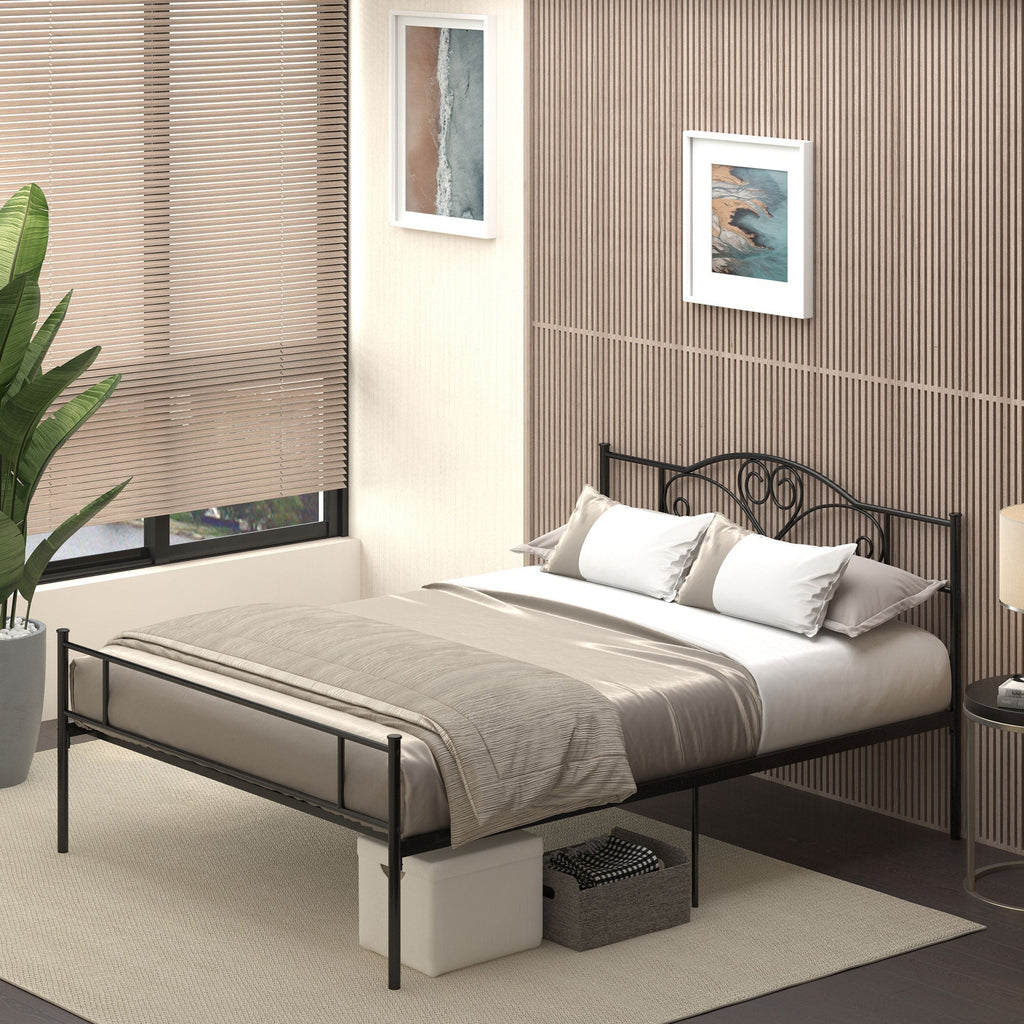 Black Double Bed in Metal/Steel with slats, headboard and footboard | 160x200cm - Borgè