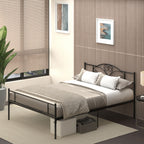Black Double Bed in Metal/Steel with slats, headboard and footboard | 160x200cm - Borgè