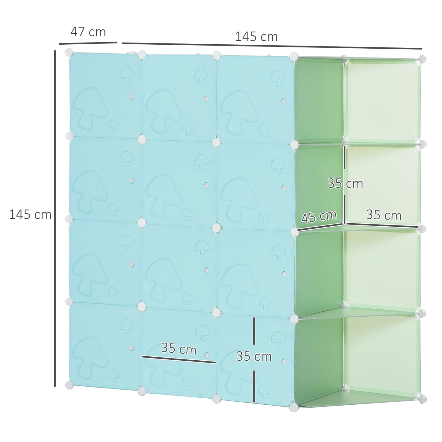 Mobile Mobile Modular Mushroom Salvatius, 16 steel cubes and PP, 145x47x145 cm, green and blue - Borgè