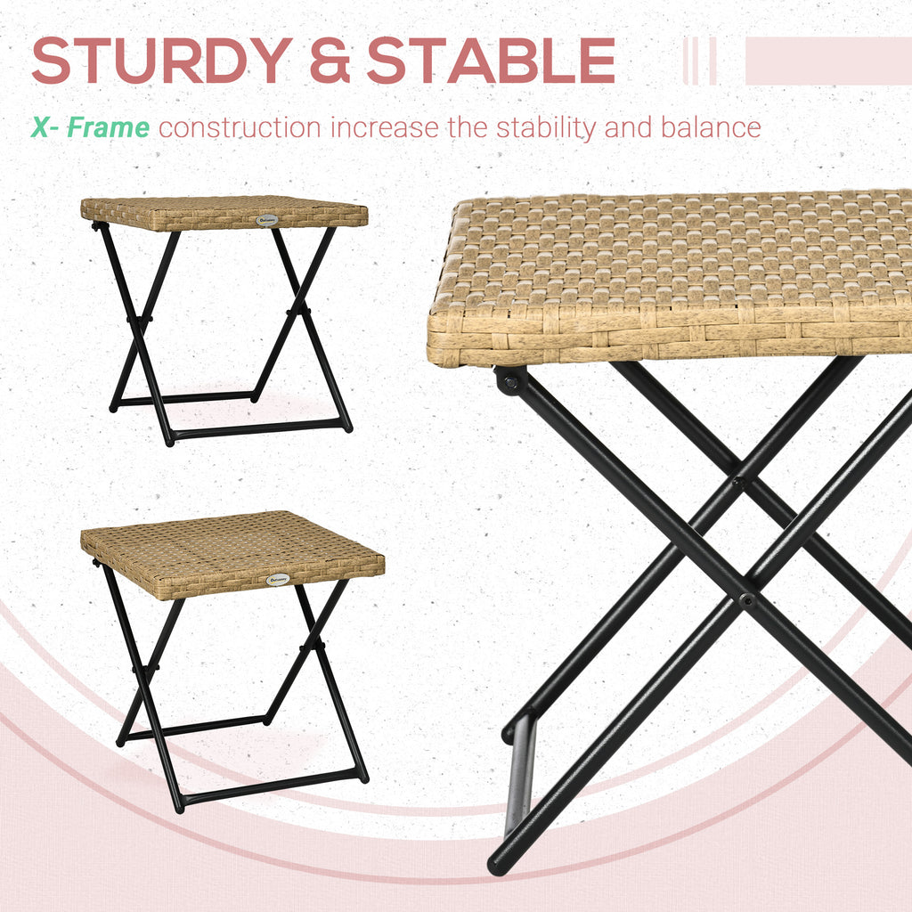 Outsunny Garden Table Folding saving in Rattan Synthetic and Steel, 40x40x40cm, Wicker color - Borgè