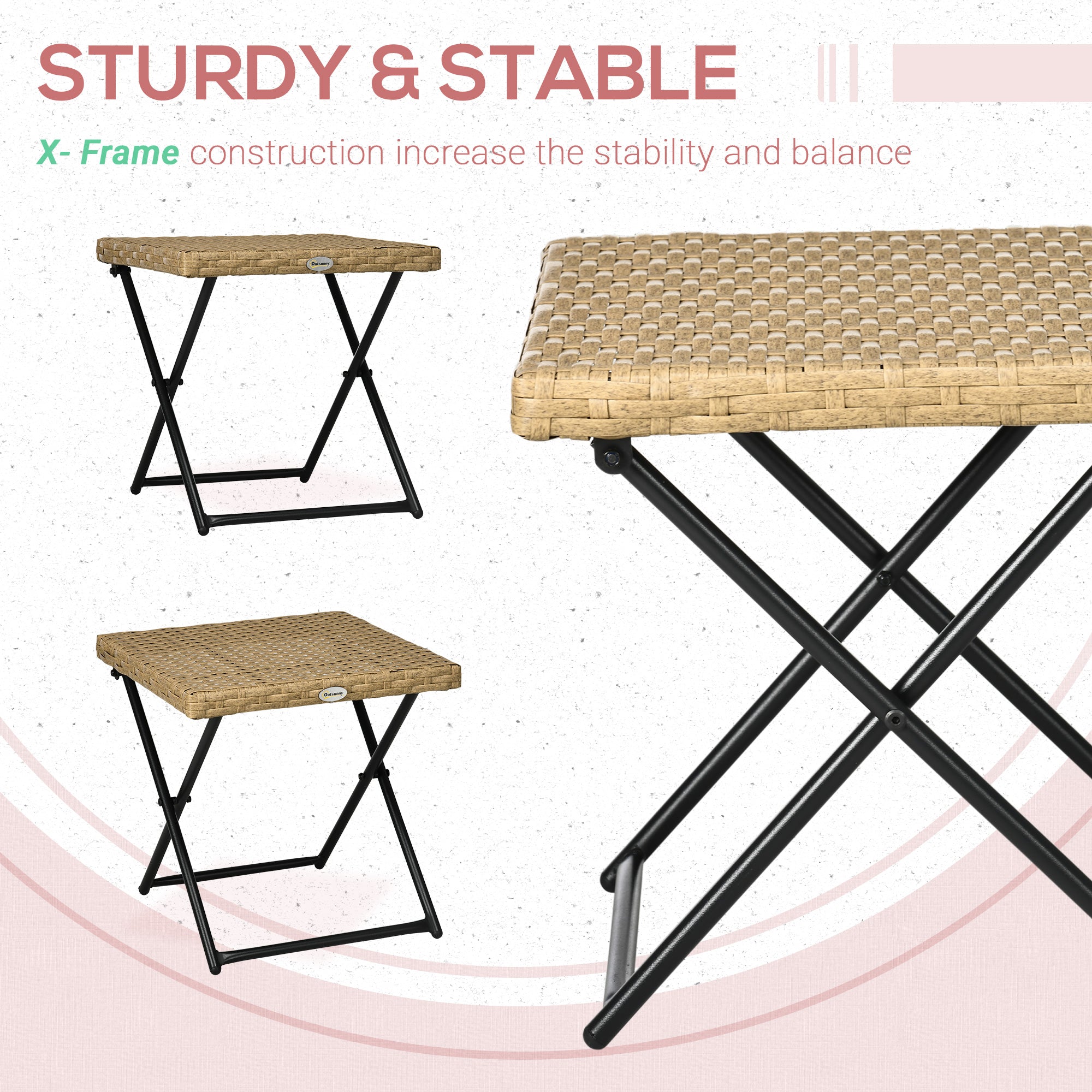 Outsunny Garden Table Folding saving in Rattan Synthetic and Steel, 40x40x40cm, Wicker color - Borgè