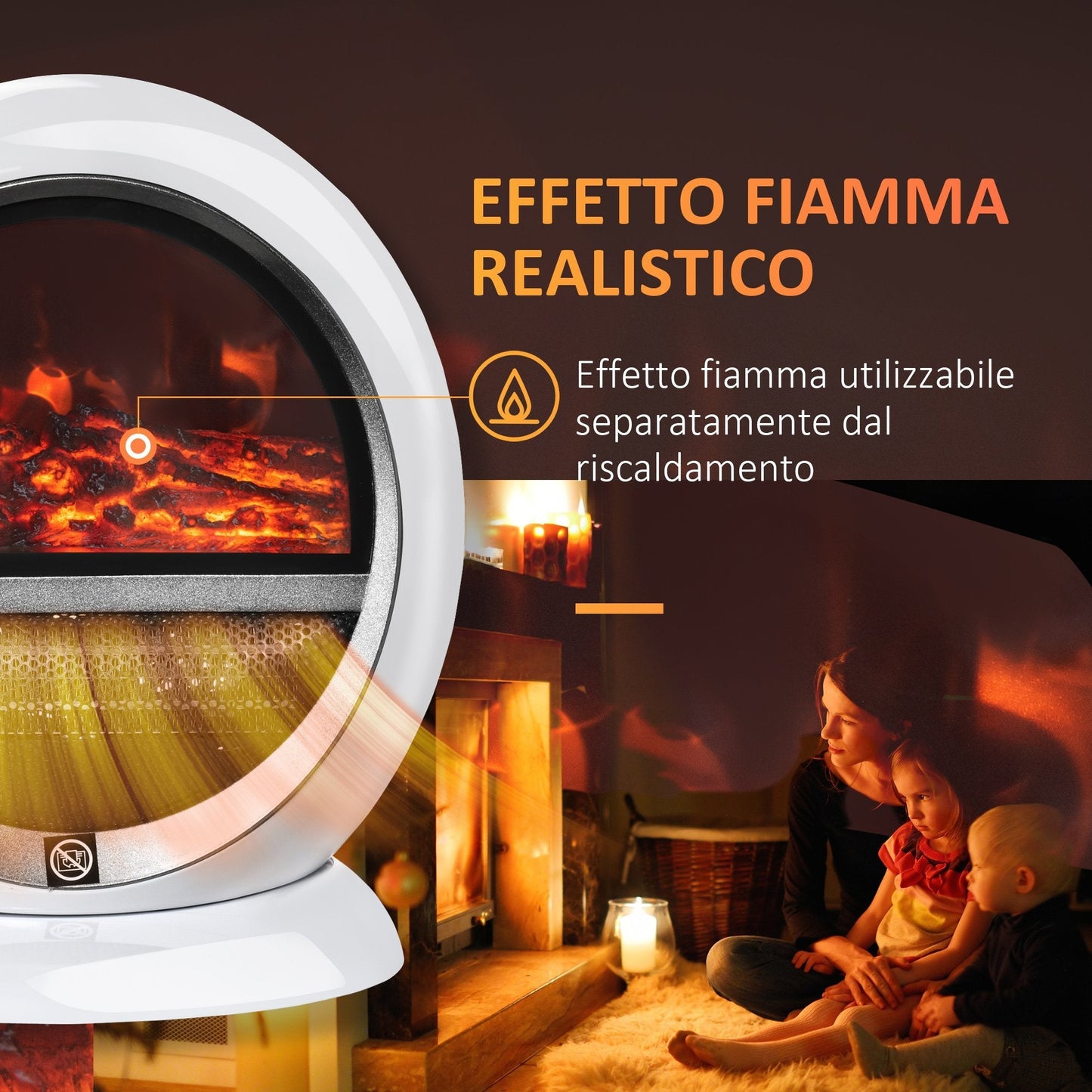 electric fireplace with rotable flame effect and laptop cover 10-15m² - white - Borgè