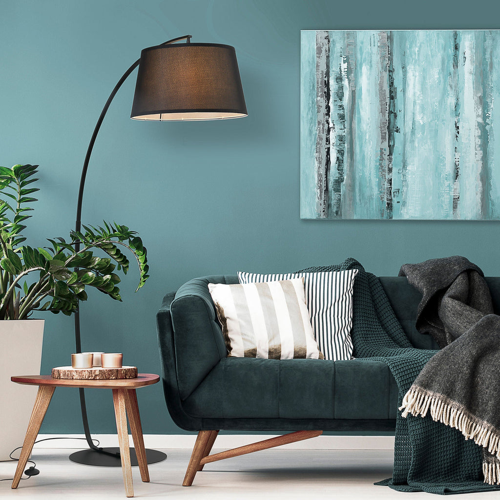 Arch Ground Lamp with fabric lampshade in black pedal switch - Borgè