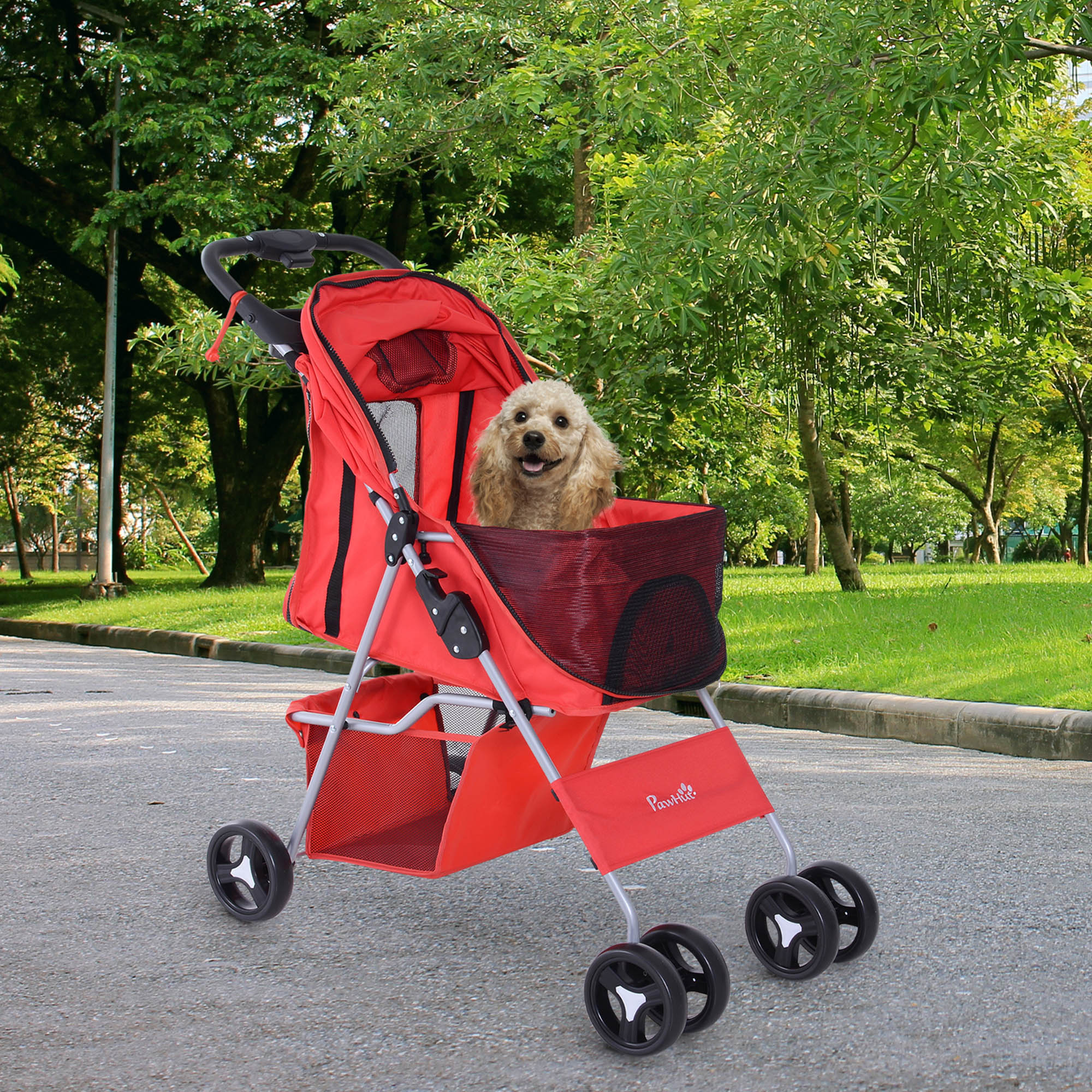 Foldable Stroller Pets Foldable 75L x 46D x 94Hcm Red - Borge' Group Limited