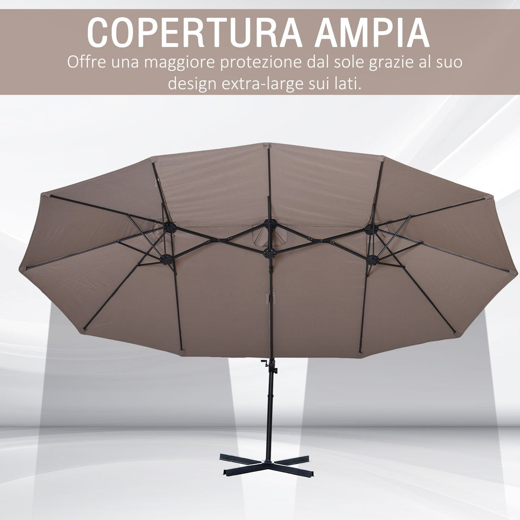 Double Garden Umbrella in Metal and Polyester Anti-UV Waterproof, 440x270x250cm, Brown - Borge' Group Limited
