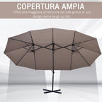 Double Garden Umbrella in Metal and Polyester Anti-UV Waterproof, 440x270x250cm, Brown - Borge' Group Limited