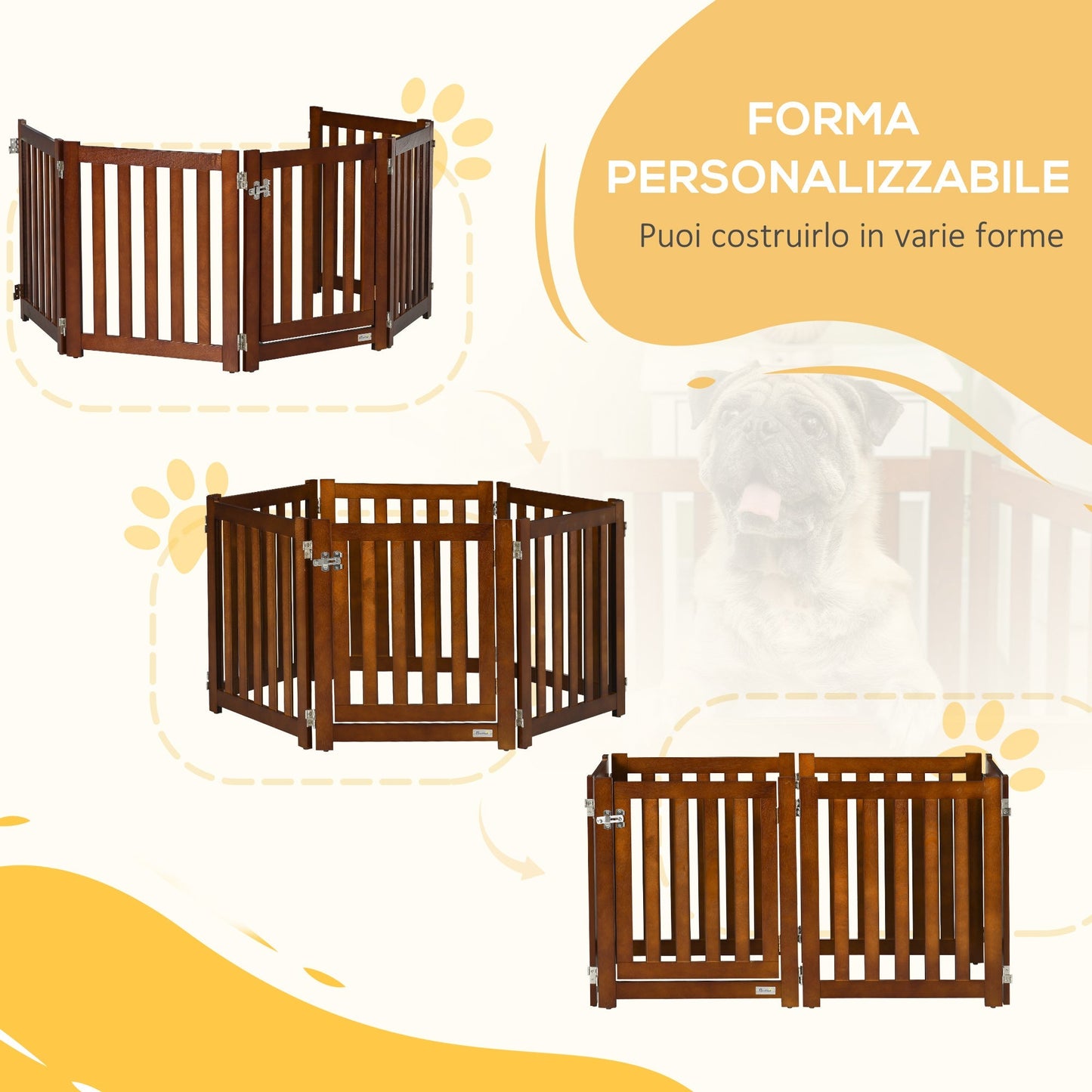 PAWHUT FENCE AND CANCELLINO FOR SMALL CASE AT 6 Panels, Folding Design and Salvaspazio, Marrone - Borgè