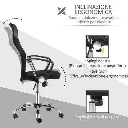 Homcom Ergonomic Highvilly Office Chair and Cork with wheels, adjustable height and mesh back, 63x65x109-119cm Black - Borgè