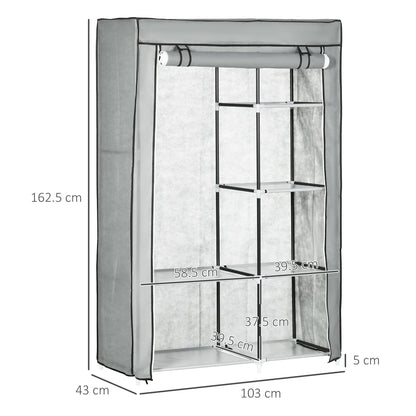 Portable wardrobe wardrobe Non -woven with 6 open shelves and an Appendino, 103x43x162.5 cm, Grey - Borgè