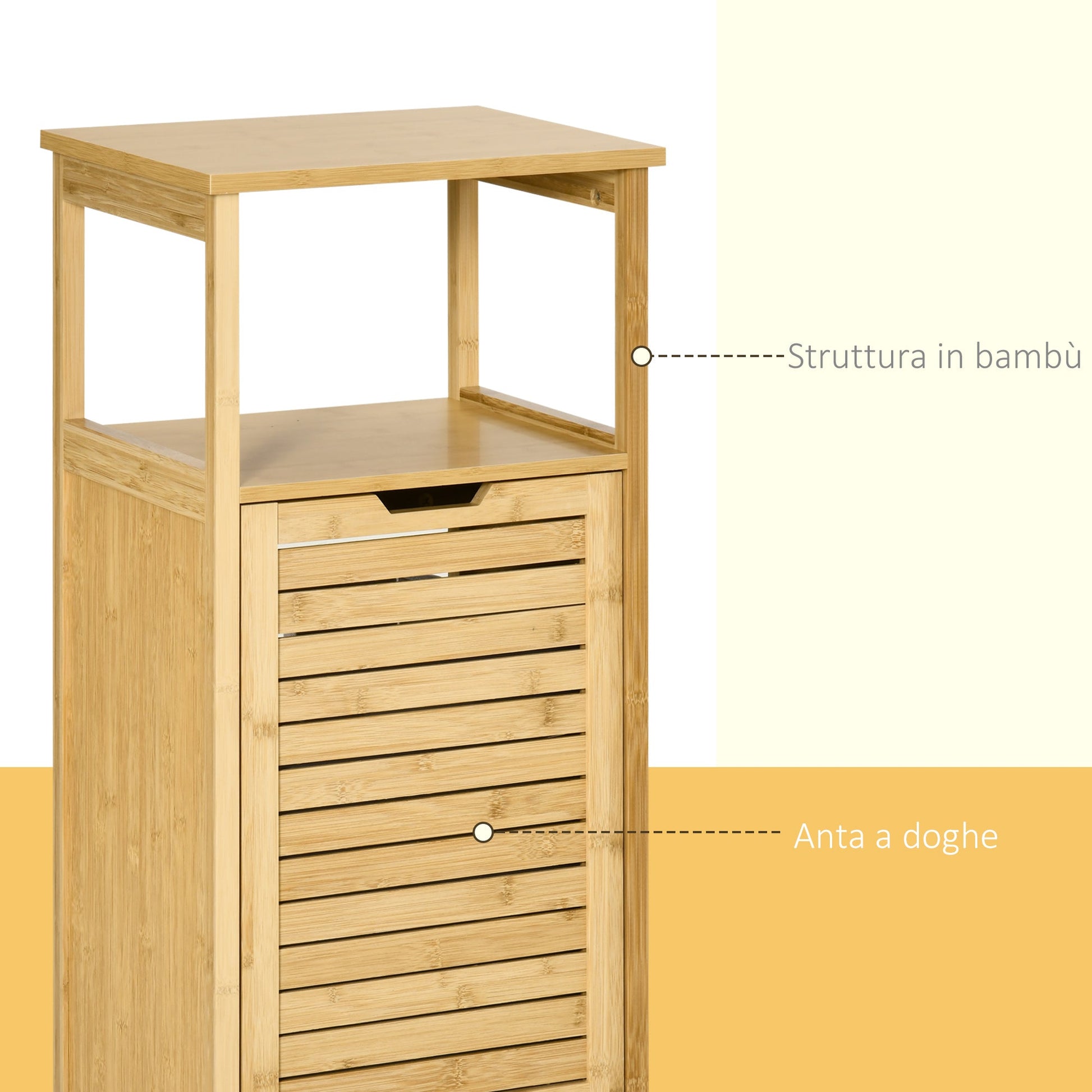 Kleankin Bathroom cabinet with multipurpose basket for laundry and toys, in MDF and bamboo, 40x30x86.5cm - Borgè