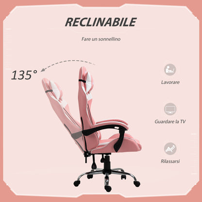 Ergonomic gaming chair with adjustable and reclining height - pink - Borgè