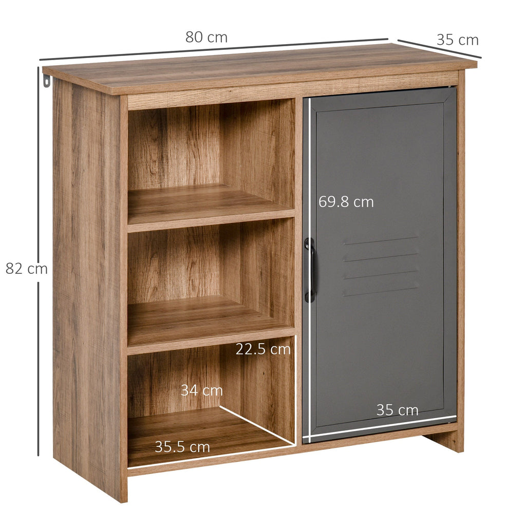 Multiuse cabinet with shelves and wooden locker with metal door, living room and kitchen cabinet, 80x35x82cm, Grey brown - Borgè