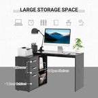 corner desk with chest of drawers, for office and house, LA, black shape - Borgè