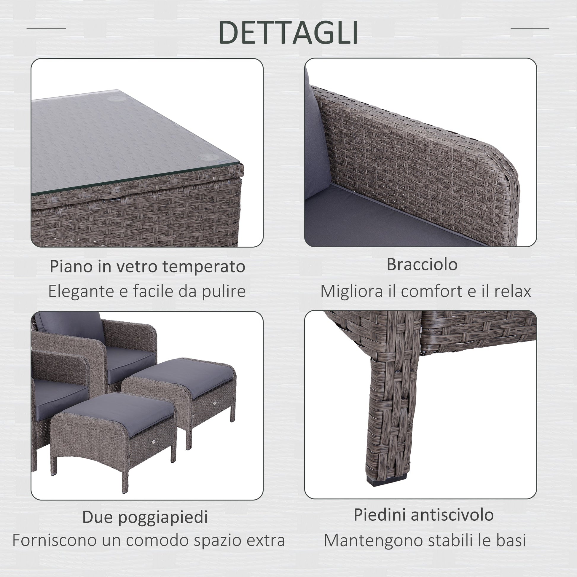 Outsunny Garden Furniture Set Sofas with and Table In Pe Rattan with Grey cushions - Borgè