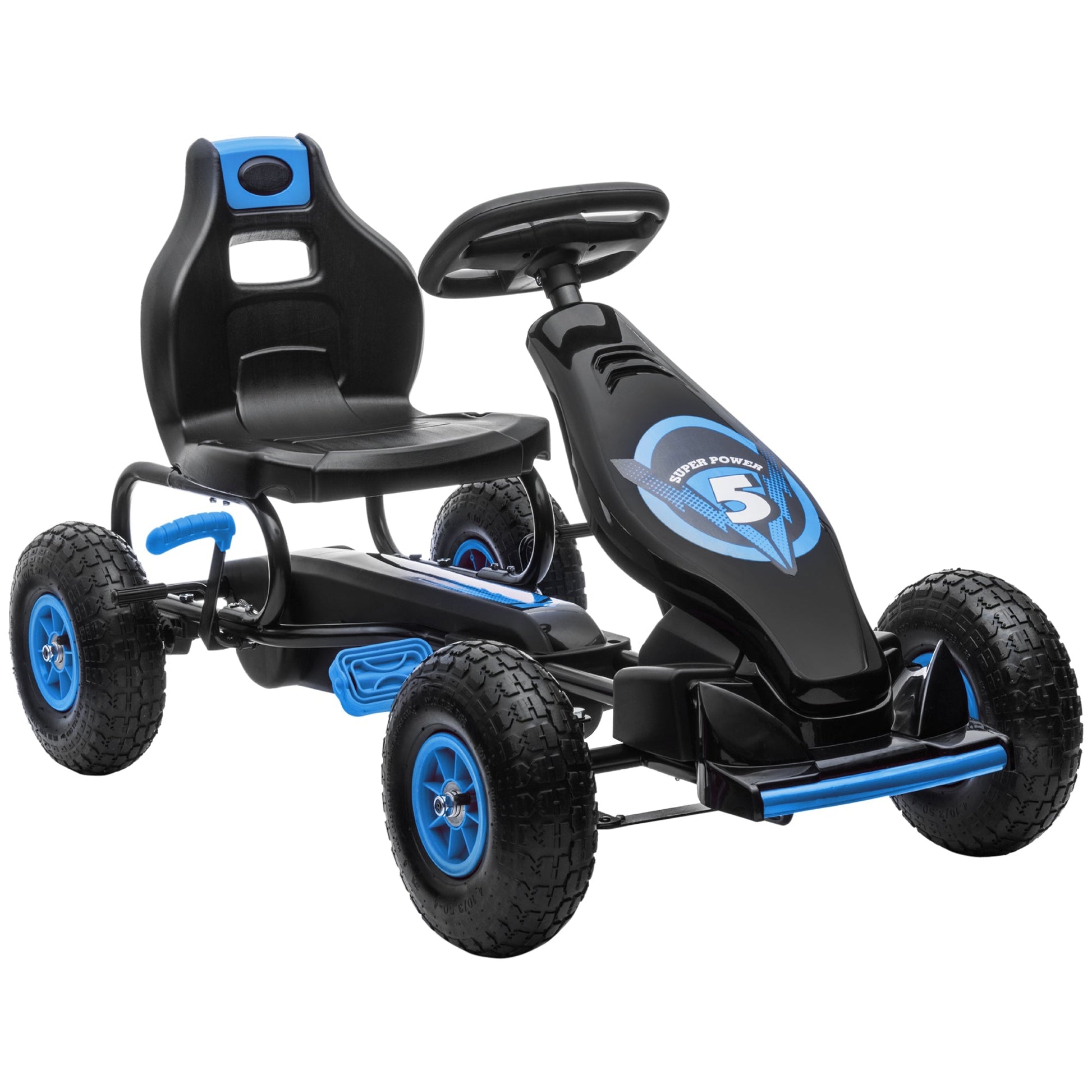 Pedal Go Kart for Children from 5-12 Years with Adjustable Seat and Inflatable Wheels, Blue - Borgè