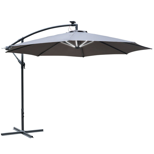 Outsunny arm umbrella with crank and 8 solar energy LED strips - Borgè