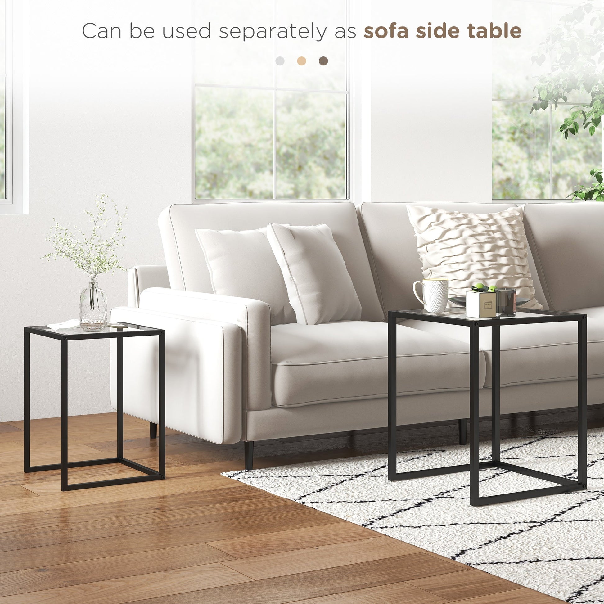 CIELO | Set of 2 Modern Black Coffee Tables with Tempered Glass - Borgè