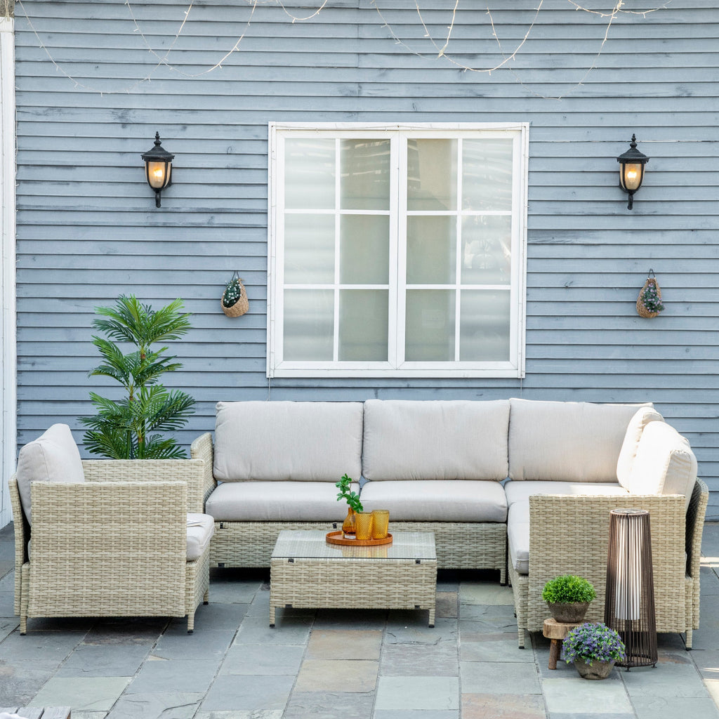 ALPI - 7 Piece Modular PE Rattan Garden Lounge Set with Cushions, Beige - Borge' Group Limited