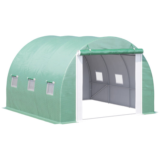 Outsunny 3x3x2m Tunnel Greenhouse with Door and 6 Windows, Double PE Cover and Steel Structure - Borgè