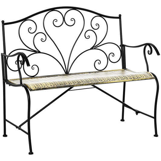 Outsunny iron garden bench, 2 -seater vintage -style outdoor bench, 100x 50x88cm, black - Borgè