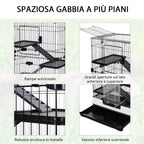 3-Tier Metal Cage with Tray for Rodents, Rabbits and Ferrets with 4 Wheels, 81.2 x 52.7 x 114 cm, Black - Borge' Group Limited