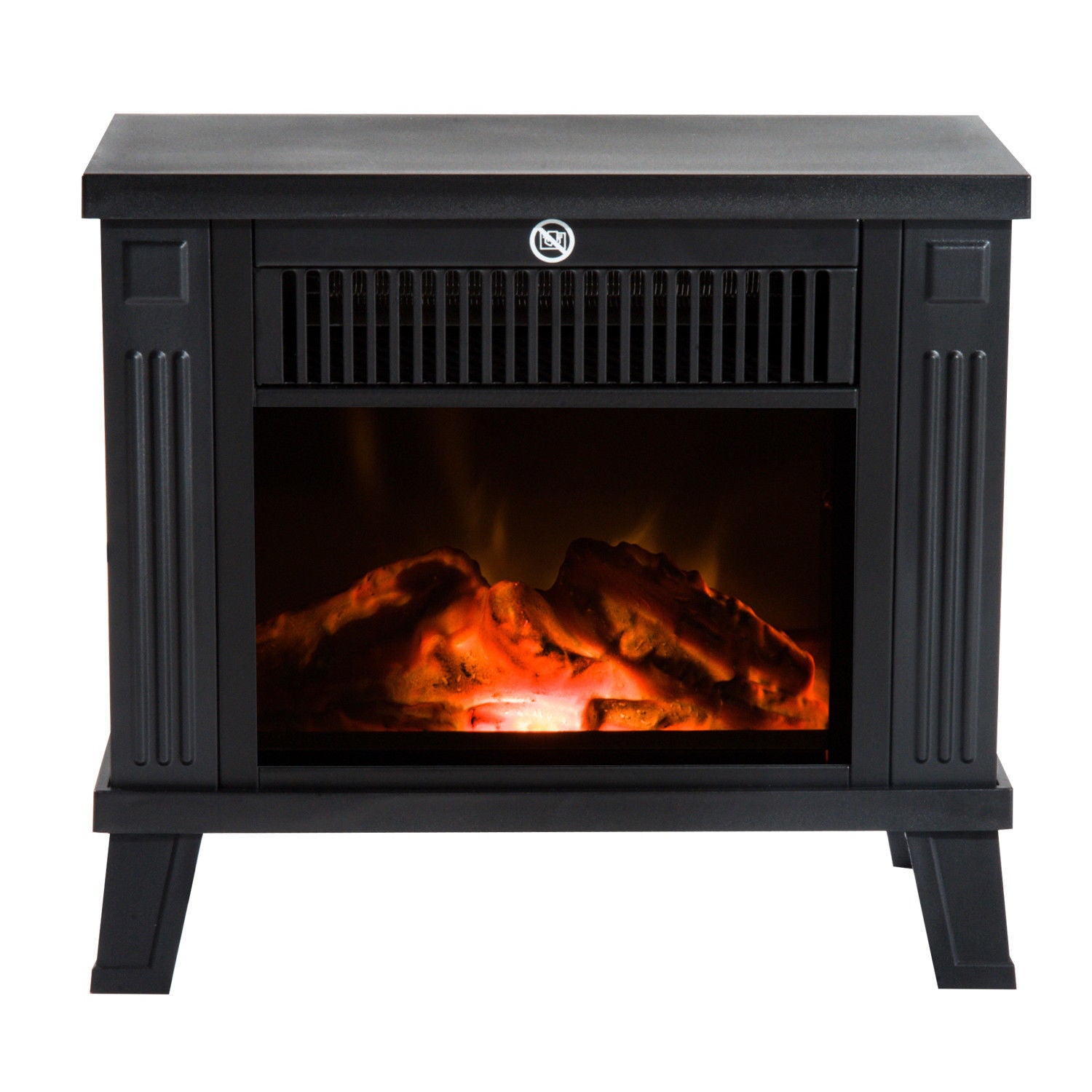 Modern Floor Standing Electric Fireplace Power 600W/1200W with Flame Effect 34 x 17 x 31cm Black - Borgè