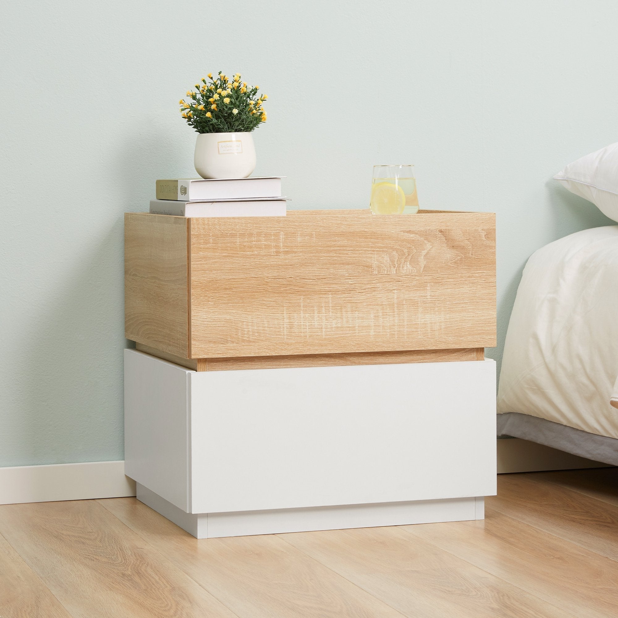 bedside table with 2 wooden drawers, modern and stackable design, 50x40x47.5cm - Borgè