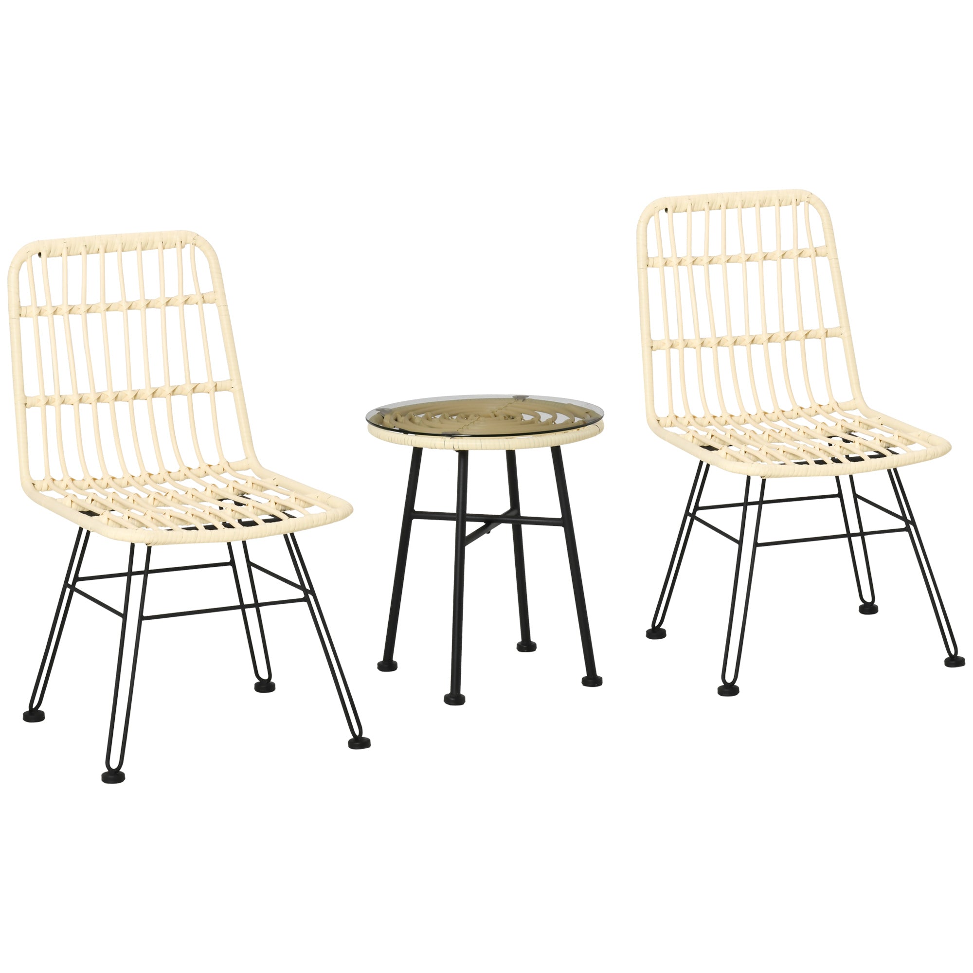 3-Piece Outdoor Garden Furniture Set with Table and Chairs in PE Rattan, Polyester and Steel, Cream - Borge' Group Limited
