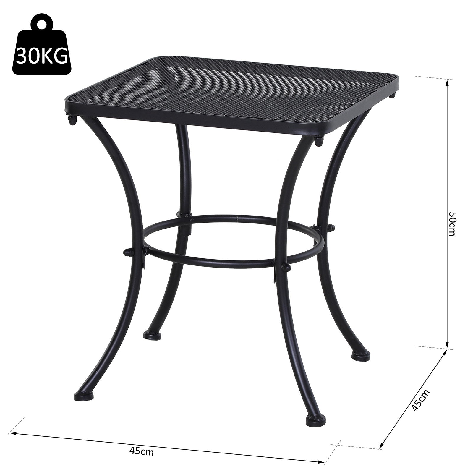 Square Steel Garden Table with Perforated Top, 45x45x50 cm, Black - Borge' Group Limited