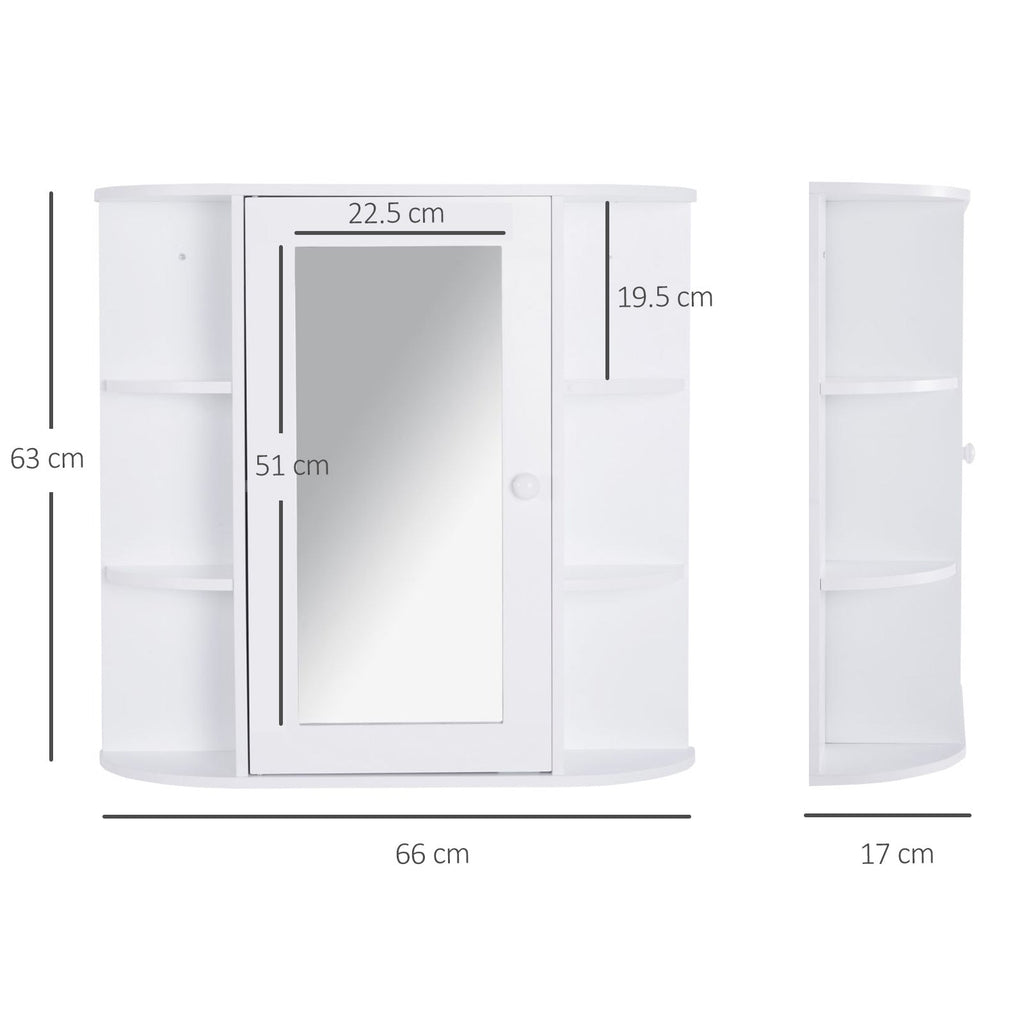 Wall cabinet with mirror and shelves for white wooden bathroom 66 x 17 x 63 cm - Borgè