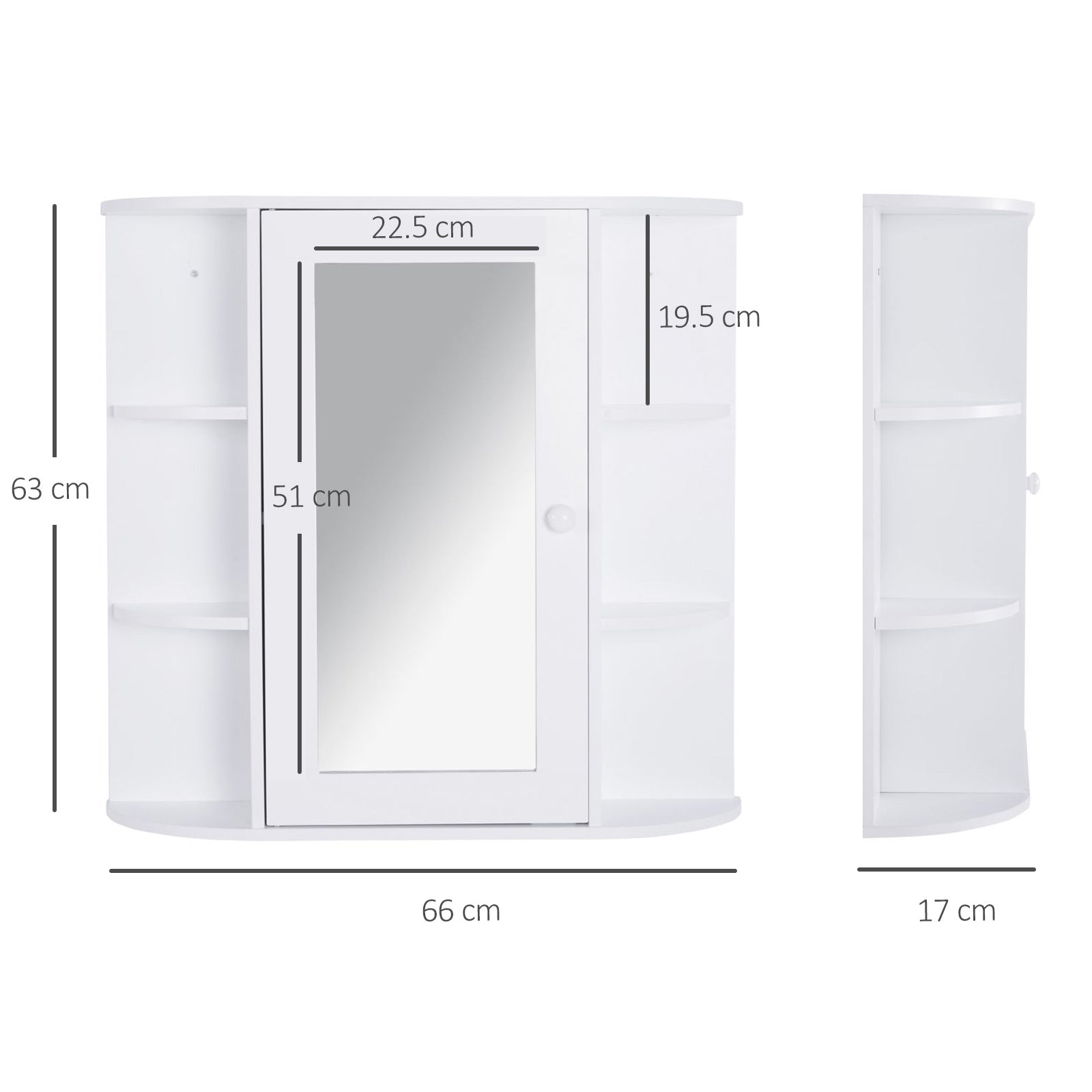 Wall cabinet with mirror and shelves for white wooden bathroom 66 x 17 x 63 cm - Borgè