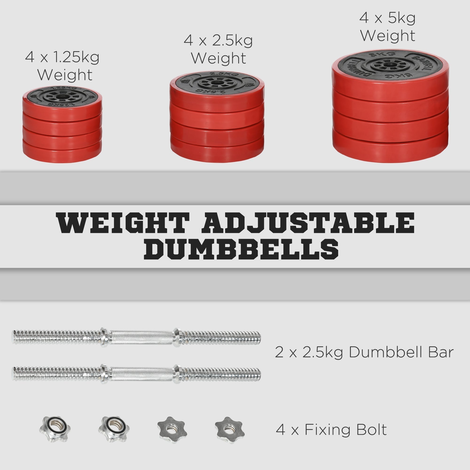 40kg Rubber Coated Metal and Iron Sand Dumbbell Set, 45x26x26cm, Red - Borge' Group Limited