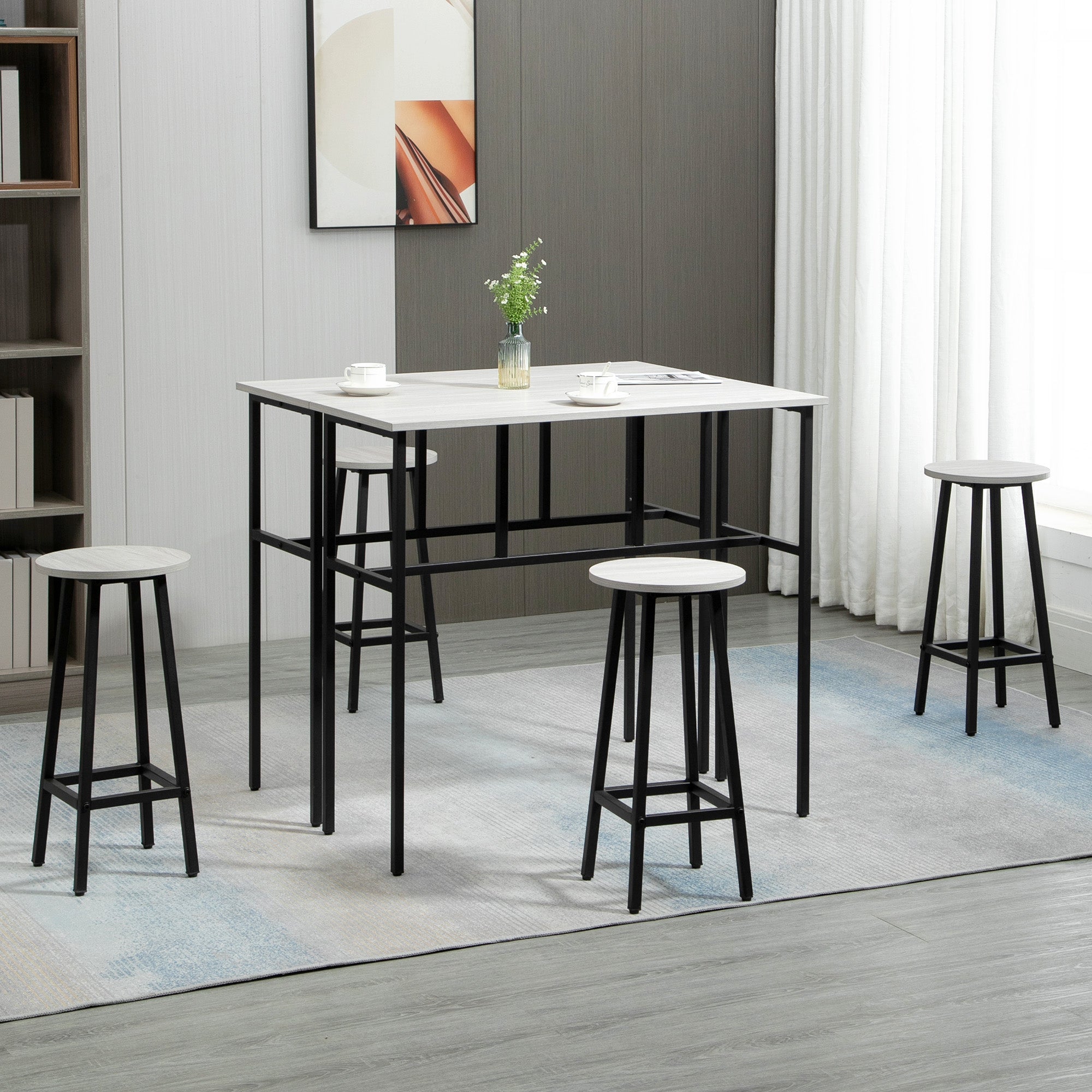 sets from bar 6 pieces with 4 bar stools and 2 high tables in chipped wood and steel for kitchen and living room, Grey - Borgè