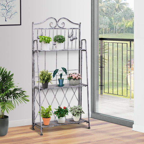 3 Tier Folding Garden Balcony Planter Shelf, Metal, Silver, 44x25x96 cm - Borge' Group Limited