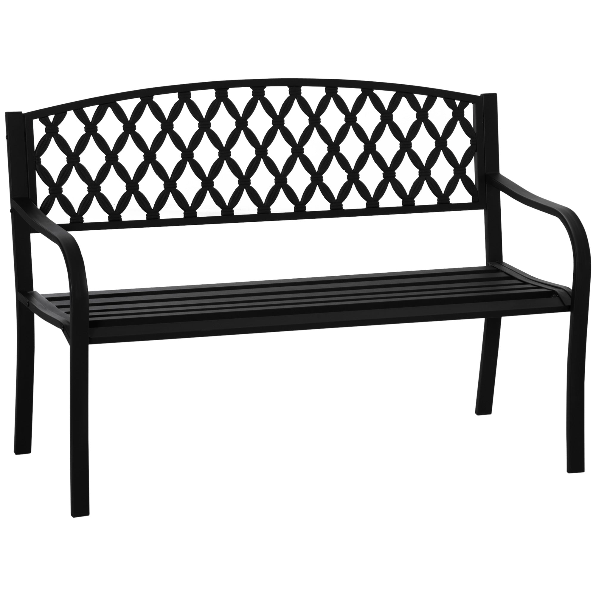2-Seater Outdoor Bench with Armrests in Steel and Cast Iron, 128x58.5x89cm, Black - Borge' Group Limited