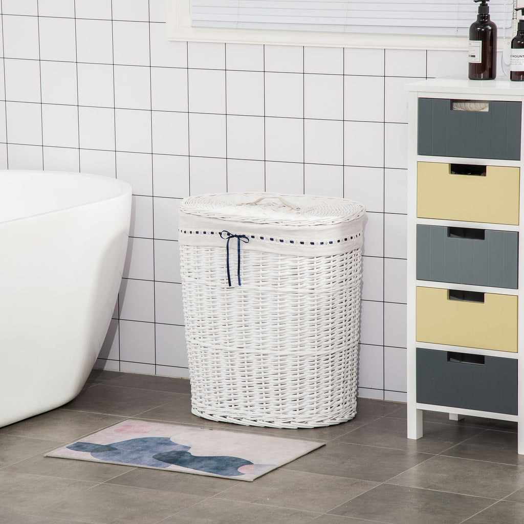Cesto Boarder holder in wicker with lid and internal sack in washable fabric, white - Borgè