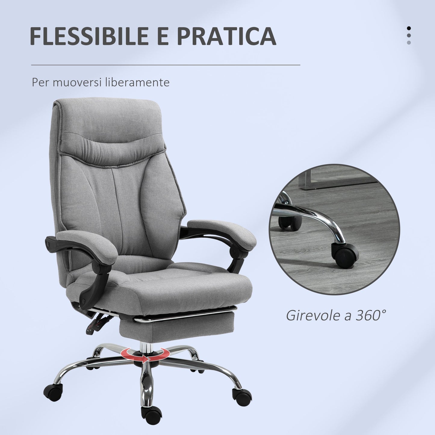 Ergonomic chair with retractable office footrest from office, adjustable height, Grey - Borgè