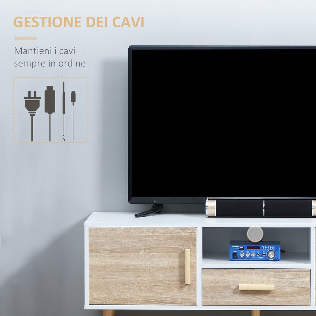 Homcom Low TV Mobile for TV Max 46 "with open shelf, drawer and 2 lockers, in chipboard and pine, 120x37x45.5cm - Borgè