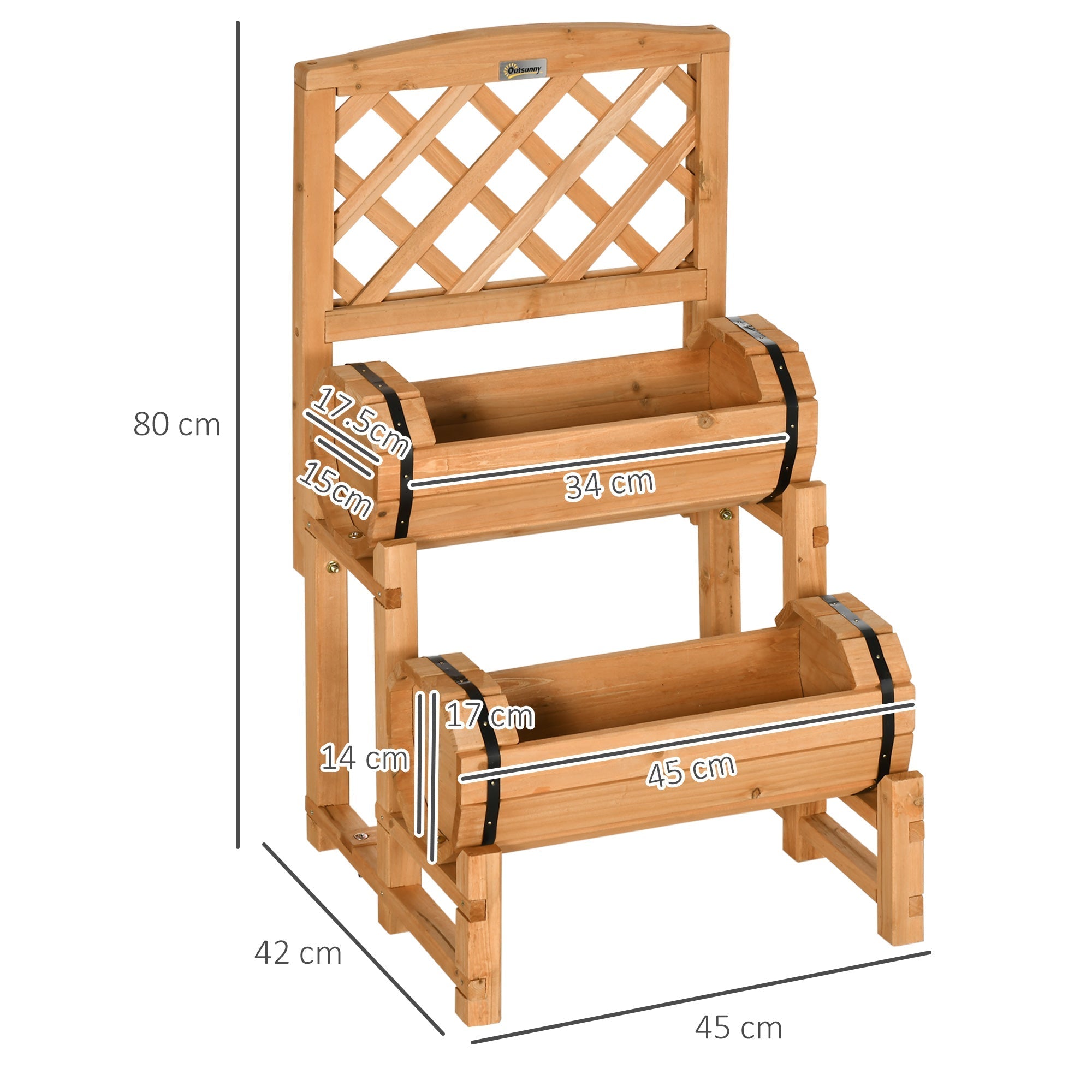 Half Barrel Outdoor Planter in Fir Wood with Raised Vertical Design, 45x45x80 cm - Borge' Group Limited