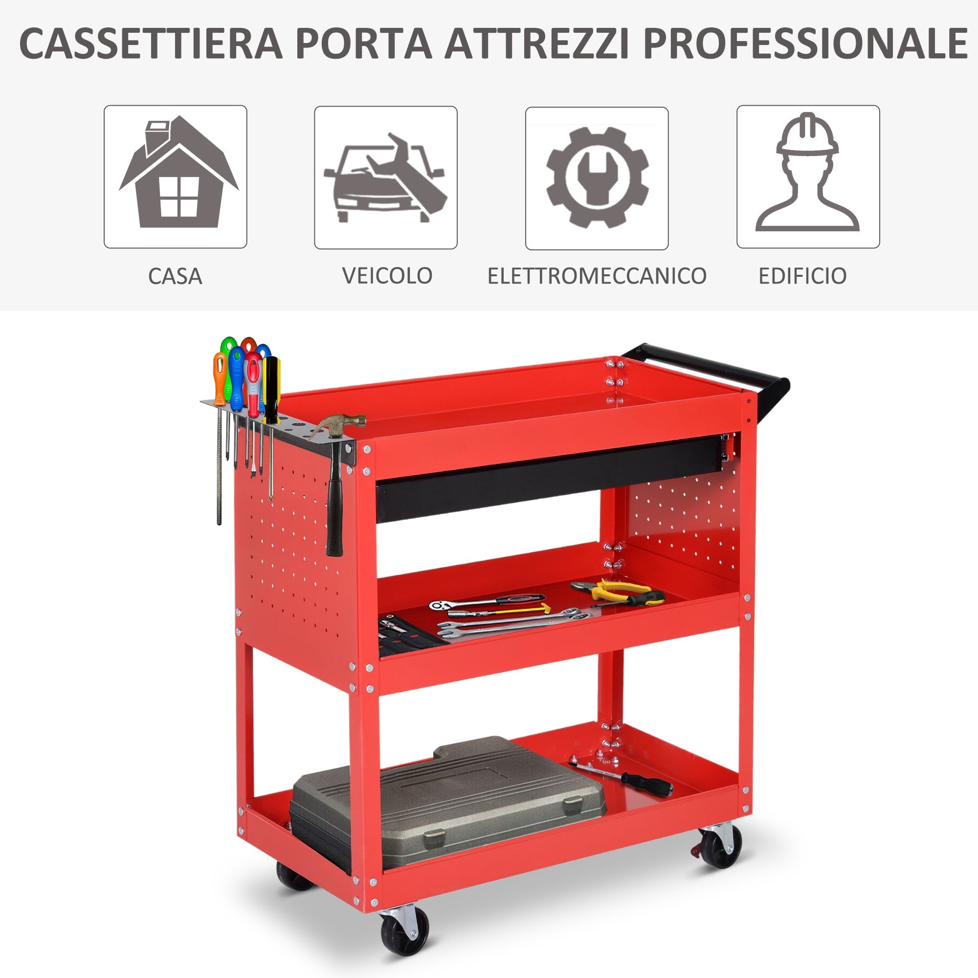 Durhand Planning Trolley from Officina, Rosso, 70x35x75.5cm - Borgè