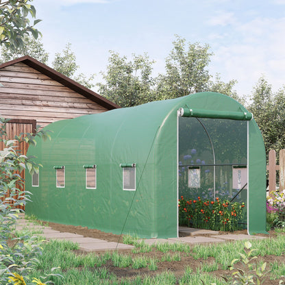 Outsunny green tunnel greenhouse 8 windows and roller shutters 500x200x210cm - Borgè