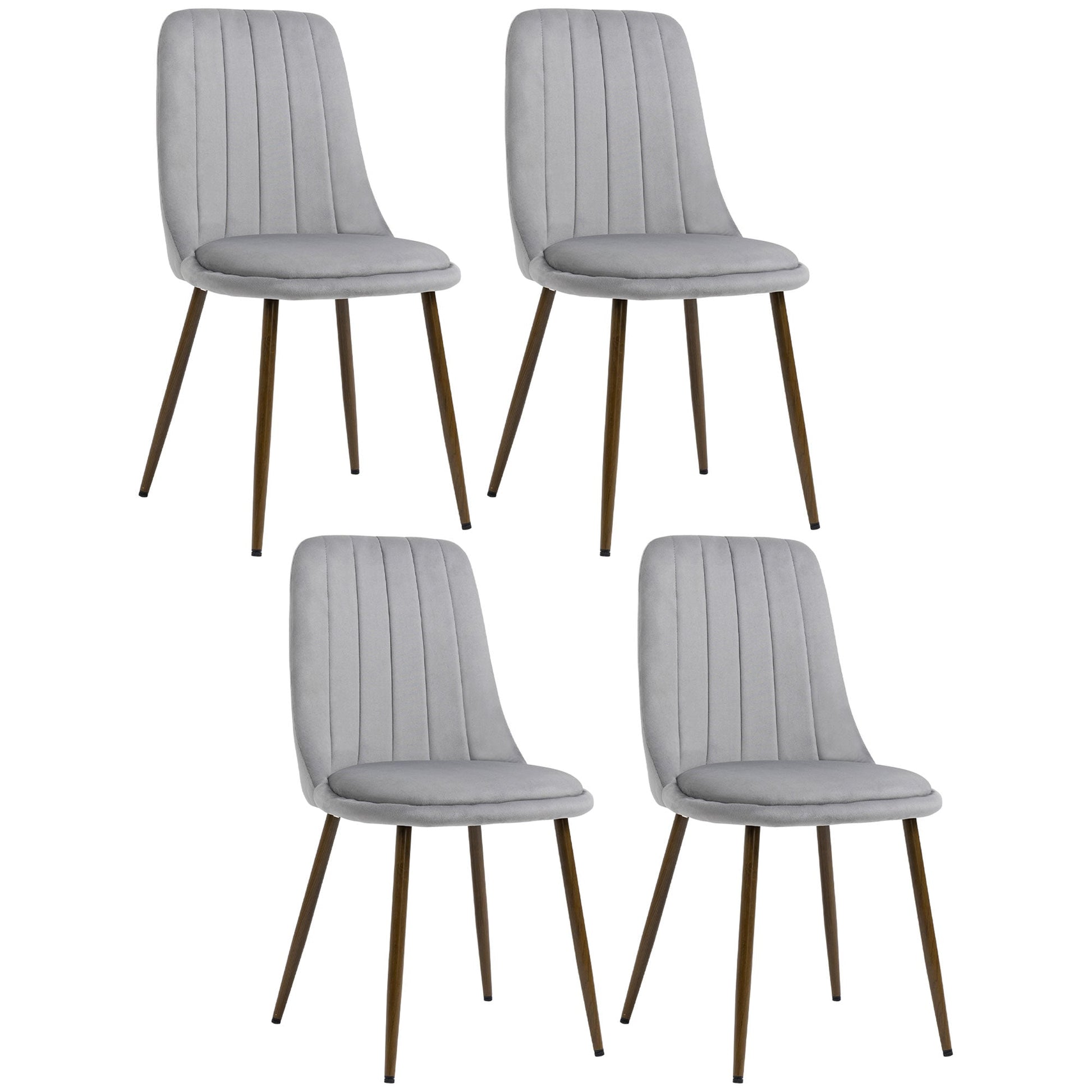 Padded Kitchen dining Chairs, 4 -piece Set of Polyester and Steel, 47x55x86 cm, Grey - Borgè