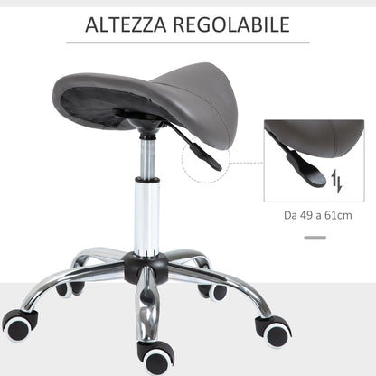 work stool in saddle with wheels and adjustable height for hairdresser shops and tattoo, 52x53x49-61cm Grey - Borgè