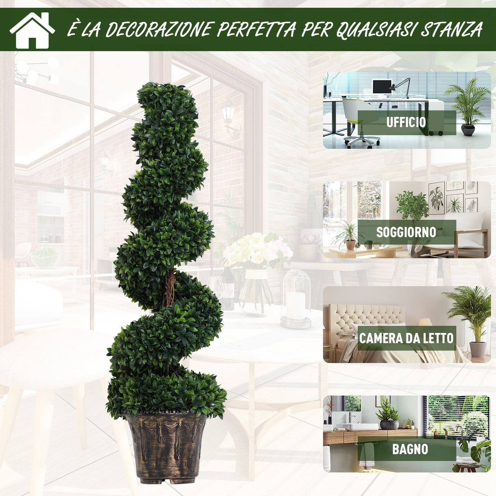 Outsunny artificial spiral water plan (Ñ„32cm x 120cm), decorative green for interiors and outdoors, with vase included - Borgè